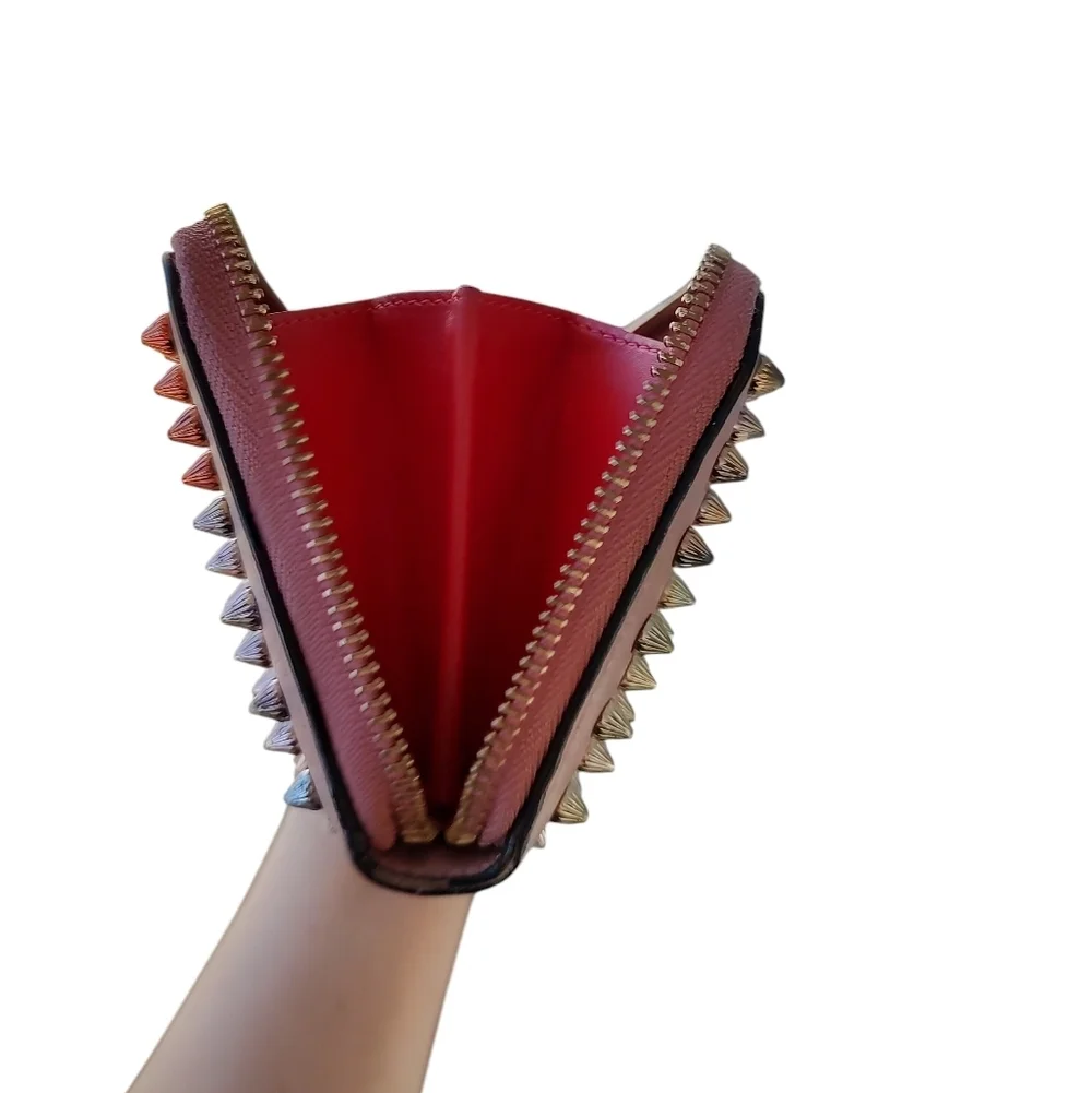 Authentic Christian Louboutin Candy Pink Leather Studded Wallet With Dust Bag